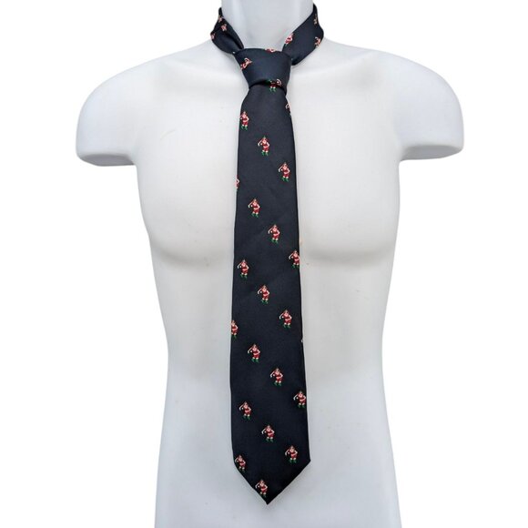 Johnny Appleseeds Santa Golf Tie Mens Navy Printed Silk Blend Christmas Necktie - Picture 1 of 8